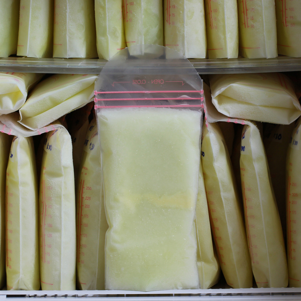 breast milk storage bags for new baby in refrigerator